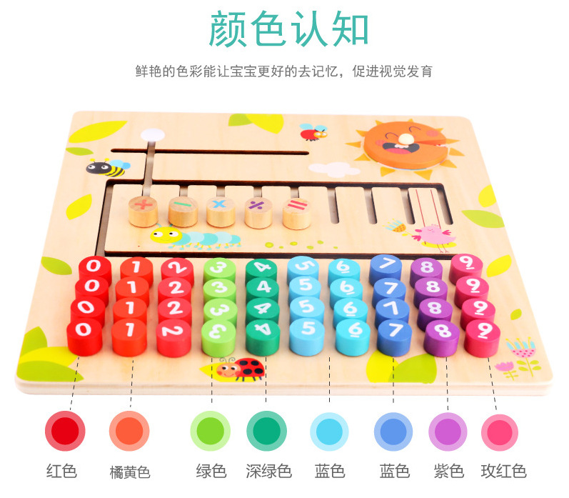 Wooden Color Hand Shifting Learning and Transportation Arithmetic Board Elementary School Students Addition and Subtraction Operation Teaching Aids Find Position Maze Cognitive Board Toys