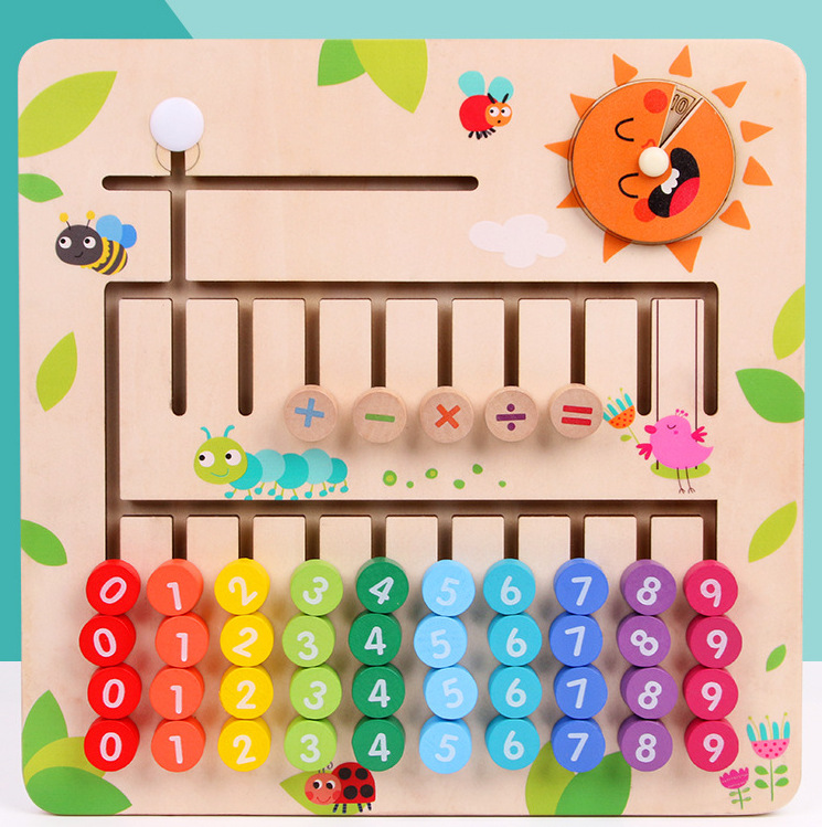 Wooden Color Hand Shifting Learning and Transportation Arithmetic Board Elementary School Students Addition and Subtraction Operation Teaching Aids Find Position Maze Cognitive Board Toys