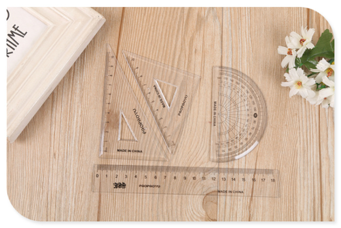 Plastic stationery ruler triangle protractor ruler students set ruler