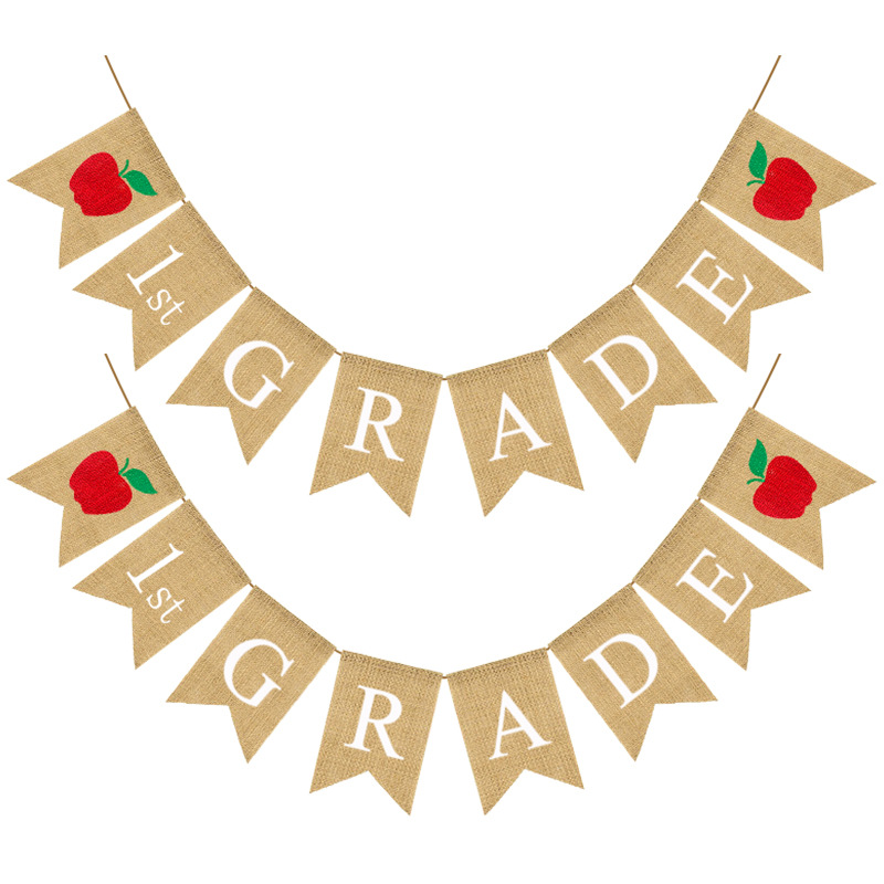 European and American School Season Party Decoration Garland First Grade Teaching Room 1st Grade Apple Linen Swallowtail Flag European and American School Season Party Decoration Garland First Grade Teaching Room 1st Grade Apple Linen Swallowtail Flag