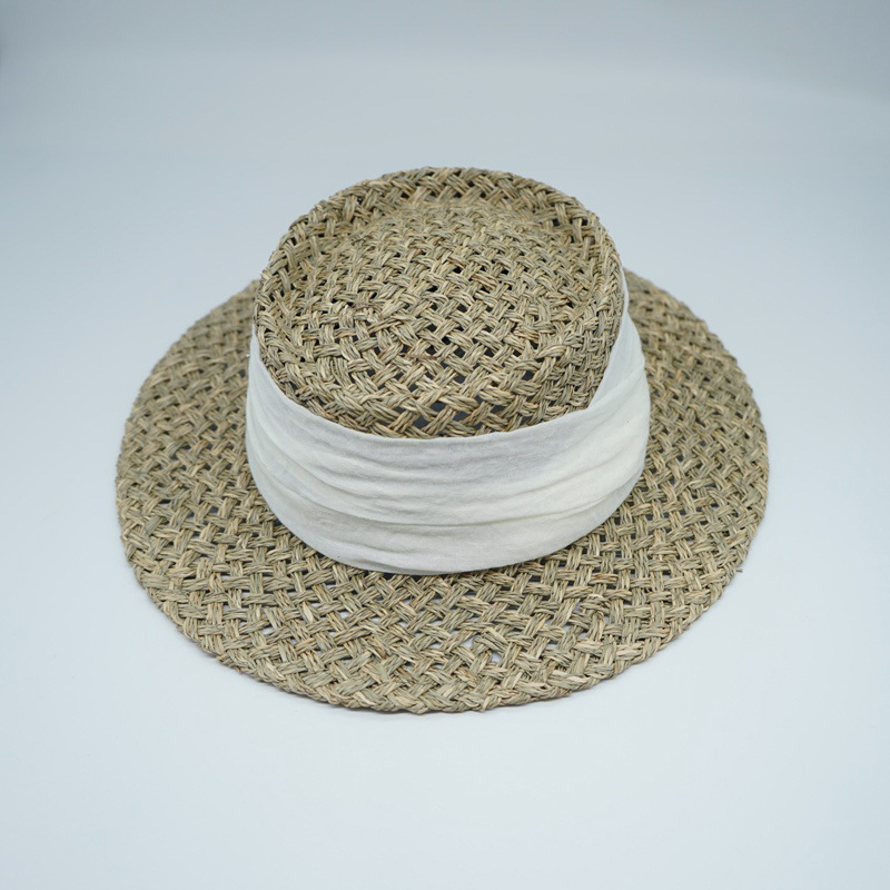 Japanese Foreign Trade Export Salina Seaweed Woven Flat Top Hat Women's Summer Sun Shade Vacation Panama French Straw Hat Japanese Foreign Trade Export Salina Seaweed Woven Flat Top Hat Women's Summer Sun Shade Vacation Panama French Straw Hat