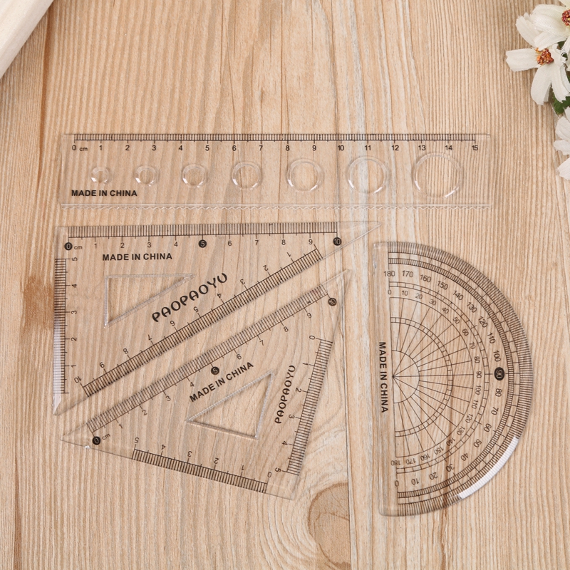 15cm set of ruler primary school stationery triangular plate transparent ruler protractor