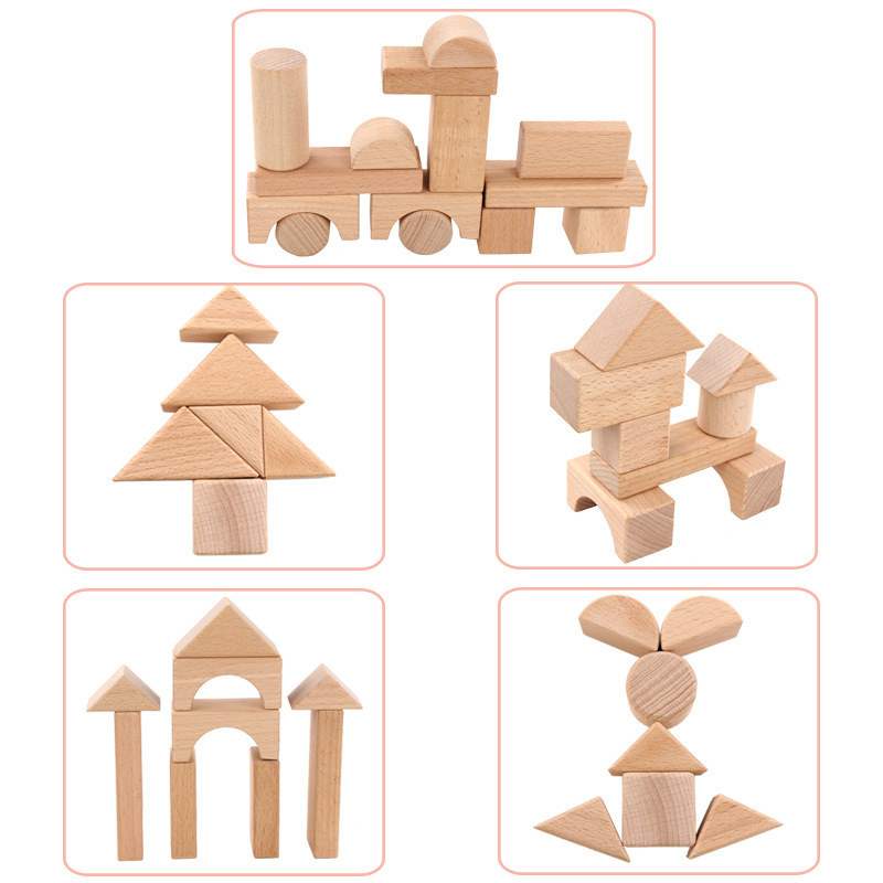 Children&#039;s Early Education Wooden Toys Building Blocks Wood Color Large Particles Montessori Teaching Aids Baby 3-6 Years Old Assembled Wholesale