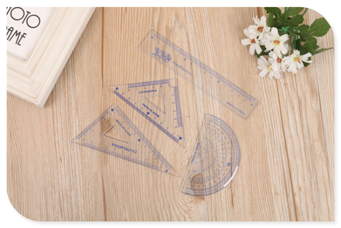 Students draw stationery 4 sets of triangular transparent ruler protractor set ruler