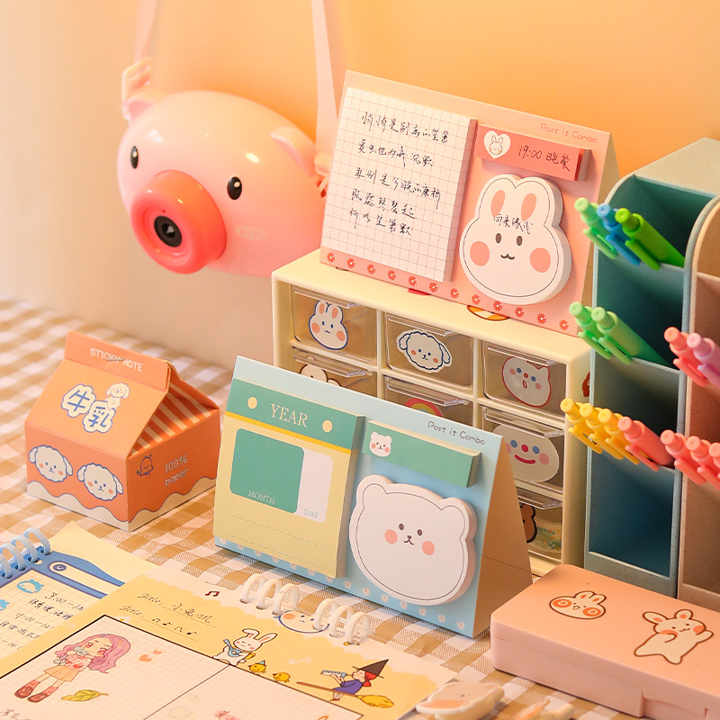 Yilan Creative Desktop Sticky Notes Office Cartoon Tearable Message Sticker Vertical Notepad Student Note Sticker Set