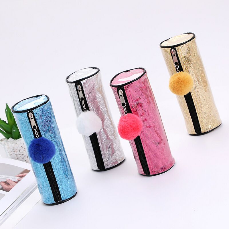 Stock new hair ball pen bag student sequin makeup lady children's sequin pen bag