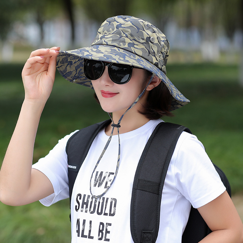 Summer outside Fishing Alpine Cap UV Protection Sun Protection Sun Shade Wind Proof Rope Households Bucket Hat Men Camouflage Hat Spot