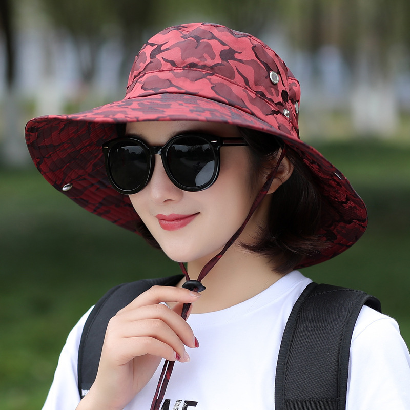 Summer outside Fishing Alpine Cap UV Protection Sun Protection Sun Shade Wind Proof Rope Households Bucket Hat Men Camouflage Hat Spot