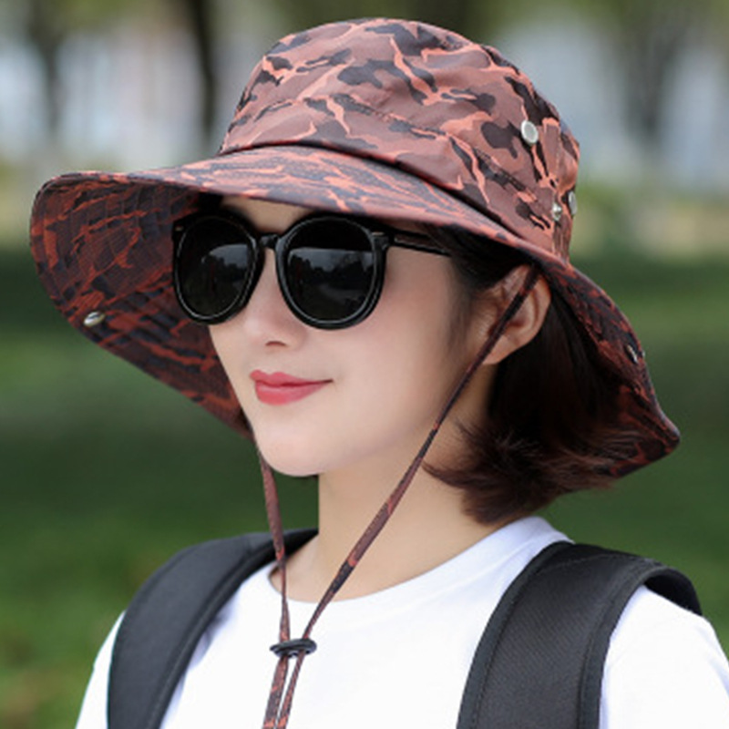 Summer outside Fishing Alpine Cap UV Protection Sun Protection Sun Shade Wind Proof Rope Households Bucket Hat Men Camouflage Hat Spot