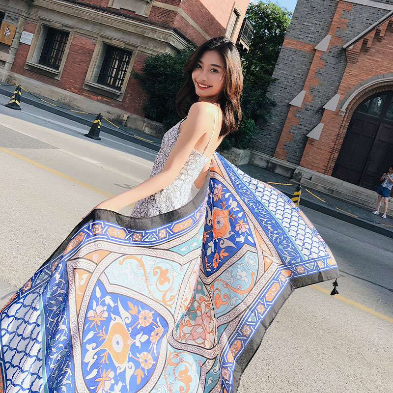 Summer Cotton and Linen Ethnic Style Beach Towel Women's New Sun Shade Vacation Sun Protection Air-Conditioner Shawl Travel Printed Scarf