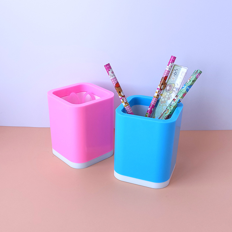 Plastic Square Solid Color Double-Layer Children's Handmade Creative DIY Pen Holder Brickearth Toy Pen Holder Storage Pencil Case Wholesale