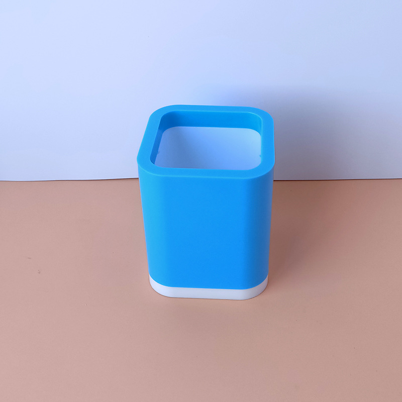 Plastic Square Solid Color Double-Layer Children's Handmade Creative DIY Pen Holder Brickearth Toy Pen Holder Storage Pencil Case Wholesale
