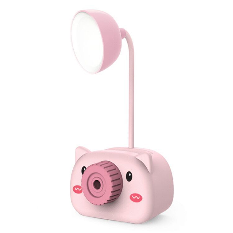 Creative Gift Cartoon Pig Pen Holder Pencil Sharpener Mini Table Lamp USB Charging LED Light Children Student Eye-Protection Lamp