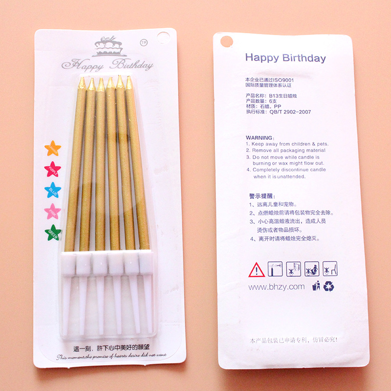Wholesale Gold-Plated Pencil Candle Creative Birthday Cake Candle Birthday Candle Golden Champagne Candle