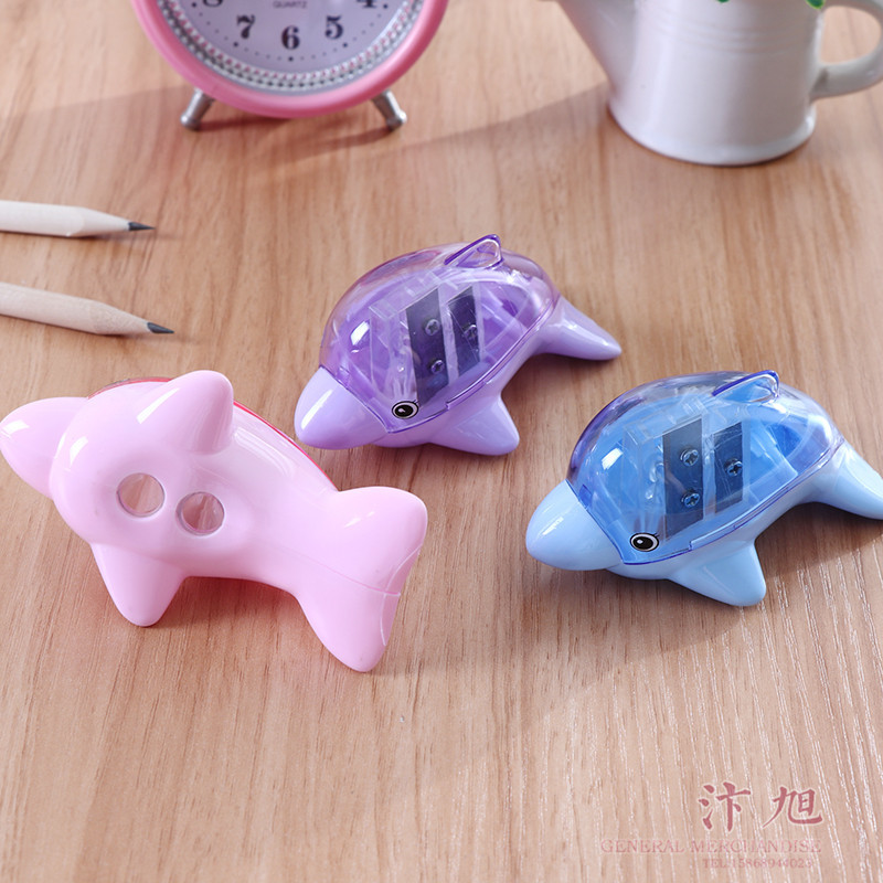 Factory Direct Supply Dolphin Pencil Sharpener Manual Double Hole Student Pencil Knife Plastic Shell Penknife Wholesale