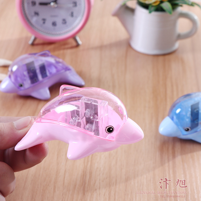 Factory Direct Supply Dolphin Pencil Sharpener Manual Double Hole Student Pencil Knife Plastic Shell Penknife Wholesale