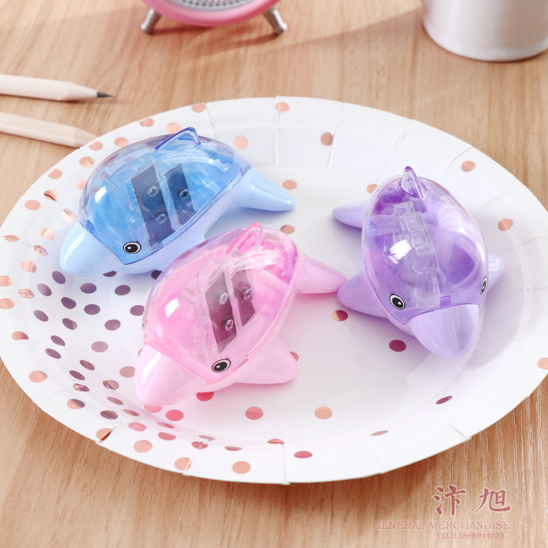 Factory Direct Supply Dolphin Pencil Sharpener Manual Double Hole Student Pencil Knife Plastic Shell Penknife Wholesale