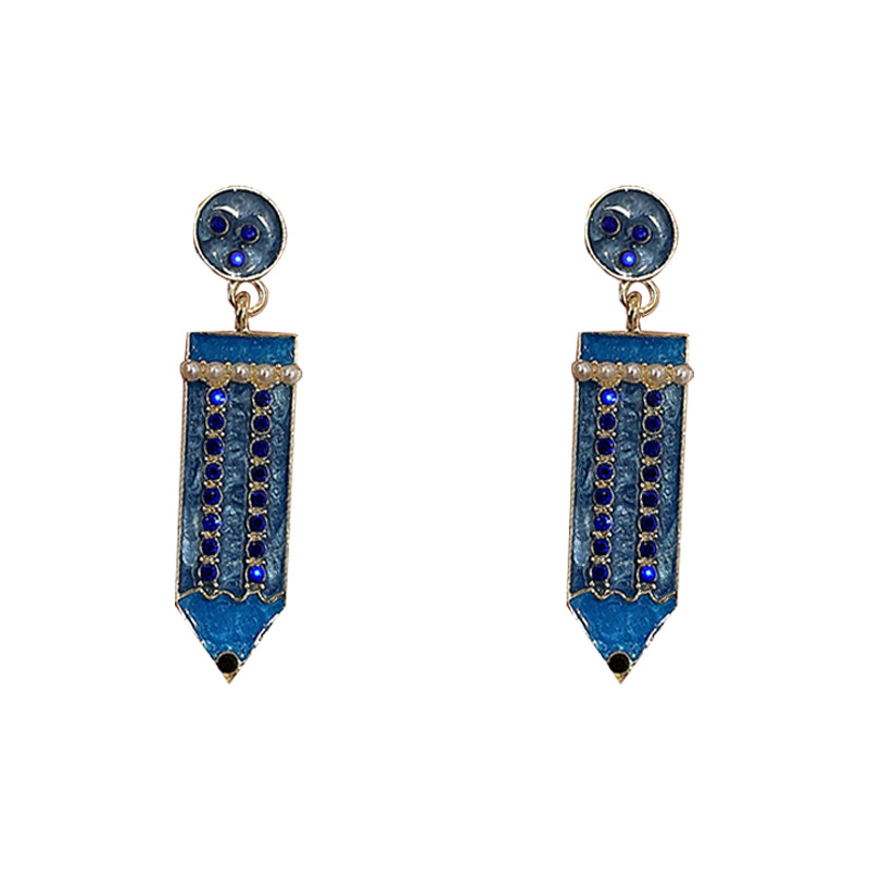 Silver Stud Rhinestone-Encrusted Pearl Personality Trendy Pencil Earrings Korean Fashion Simple Niche Earrings Internet Celebrity Vintage Earrings Women