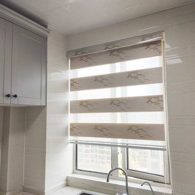 Factory Direct Sales Ancient Style Painting Soft Gauze Curtain Hand Pull Pulley Bedroom Office Thermal Insulation Full Shading Blinds Roller Shutter