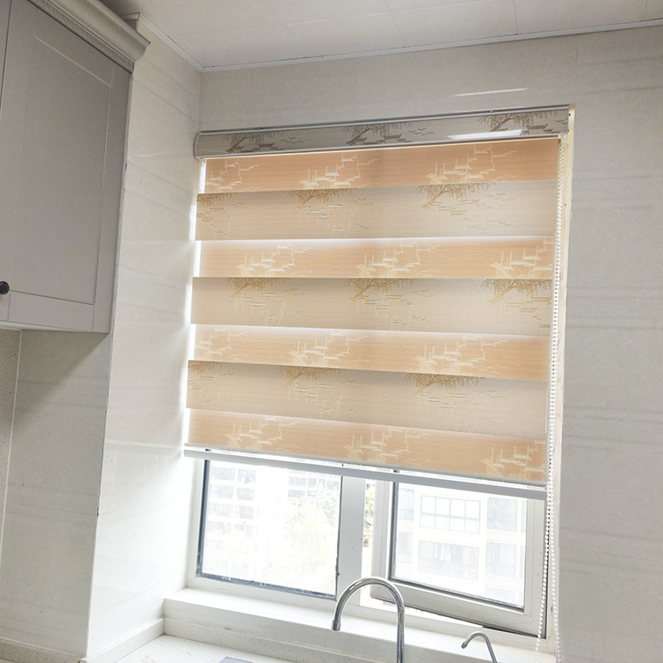 Factory Direct Sales Ancient Style Painting Soft Gauze Curtain Hand Pull Pulley Bedroom Office Thermal Insulation Full Shading Blinds Roller Shutter