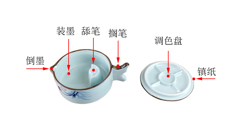 Multi-Functional Ceramic Ink Pool with Lid Calligraphy Materials Ink Storage Table Palette Multifunctional Ink Plate Pen Holder Ink Box