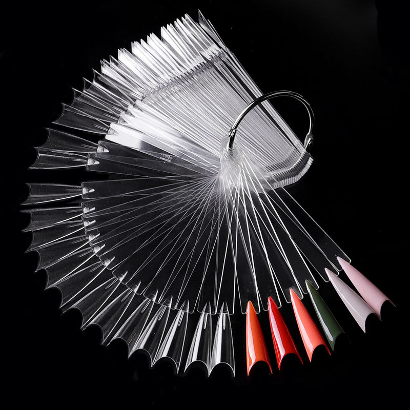 Cross-Border Manicure Fan-Shaped Color Palette New Ghost Tip Nail Tip Pointed French Nail Polish Display Color Disk Nail Tip 50 Colors