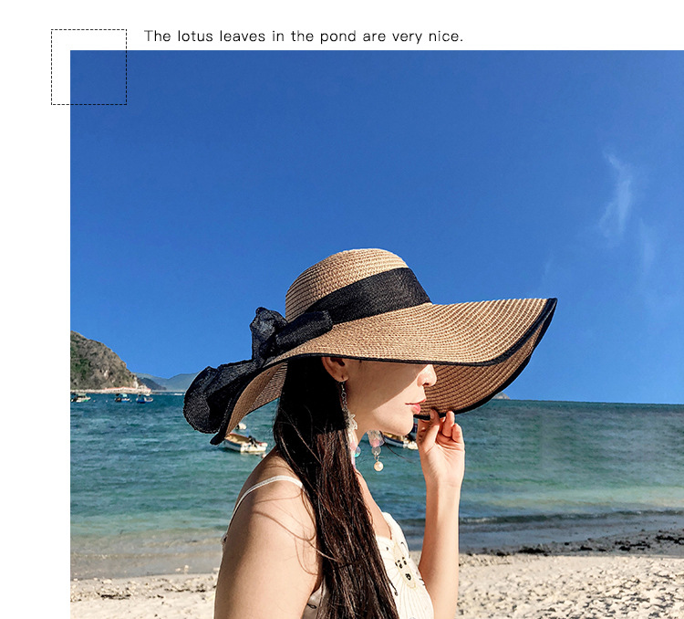 Beach Straw Hat Women's Summer Seaside Travel Big Brim Sun Protection Sun Shade Vacation All-Match Wide Brim Summer Hat Sun Hat