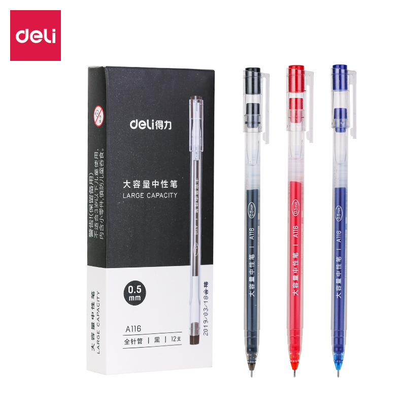 Deli A116 Giant Writing Gel Pen Large Capacity Carbon Ball Pen 0.5mm Student Exam Signature Pen