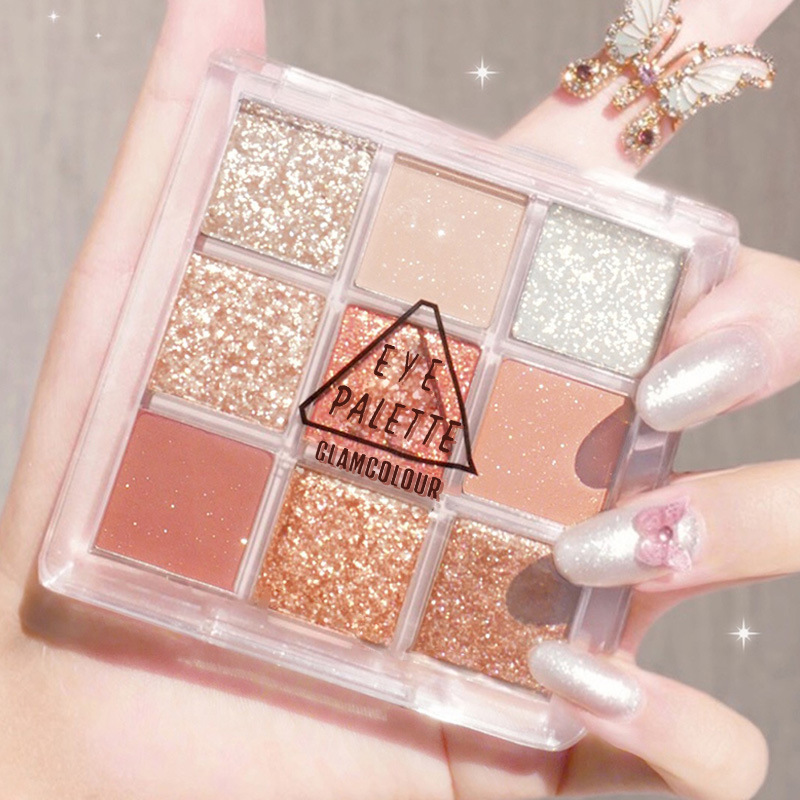Eye Shadow Plate Nine-Color Shimmering Powder Shimmer Sequins Waterproof Ins Super Popular Cheap Student Niche Beginner Makeup Palette