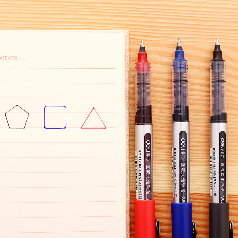 Deli S656 Straight-Liquid Ballpoint Pen 0.5 Ball Pen Black Student Office Signature Pen Carbon Water-Based Gel Pen