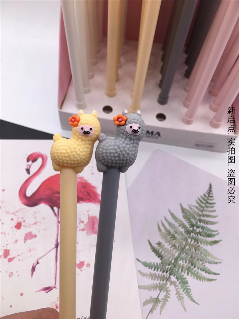Creative silica gel pen cartoon alpaca neutral pen color little sheep pen small prize wholesale Creative silica gel pen cartoon alpaca neutral pen color little sheep pen small prize wholesale