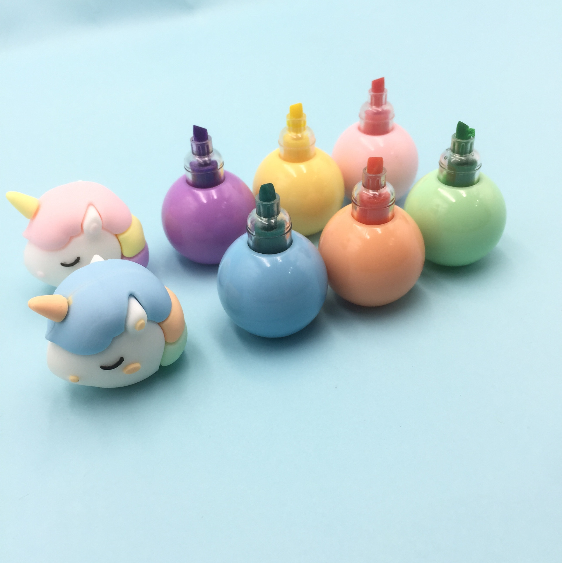 Korean Silicone Unicorn Fluorescent Pen Building Blocks Splicing Assembly Macaron Color Highlighter Key Mark Hand Account Pen