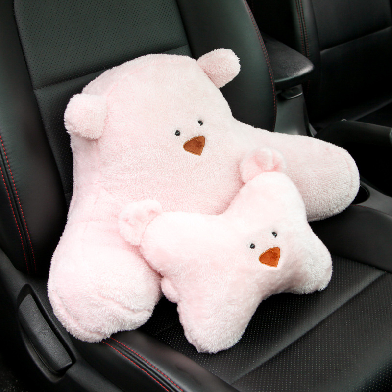 Automotive Headrest Car Neck Pillow Female Creative Cartoon Cute Plush Pillow Car Seat Bear Back Cushion Throw Pillow