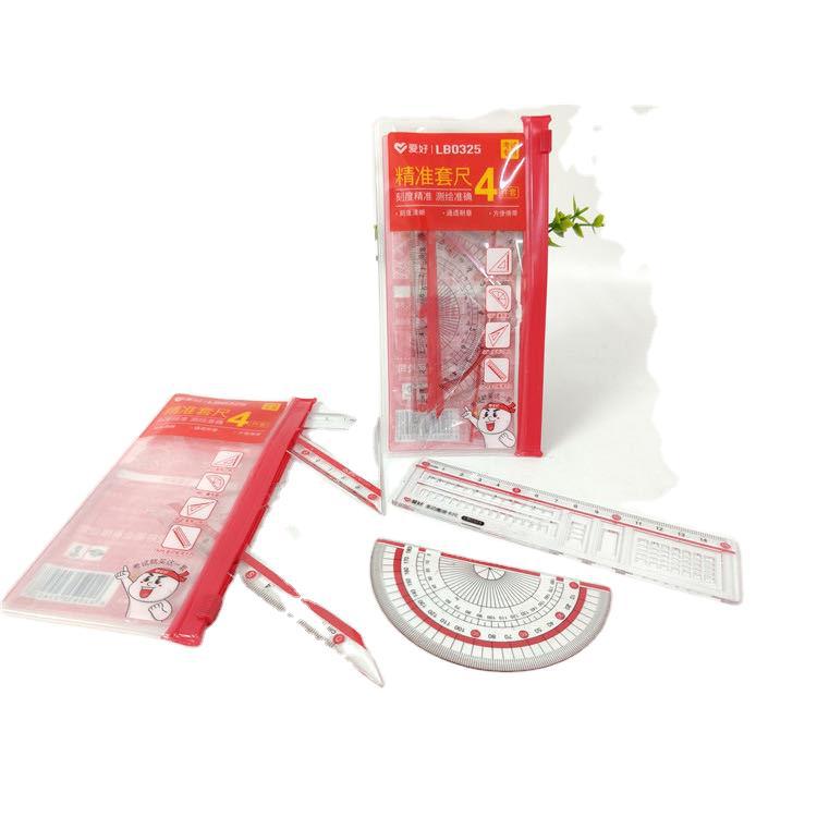 Hobby Ruler Sets Cute Children for Pupils Stationery Compasses Ruler Set Ruler Set Square Protractor 4 Pieces