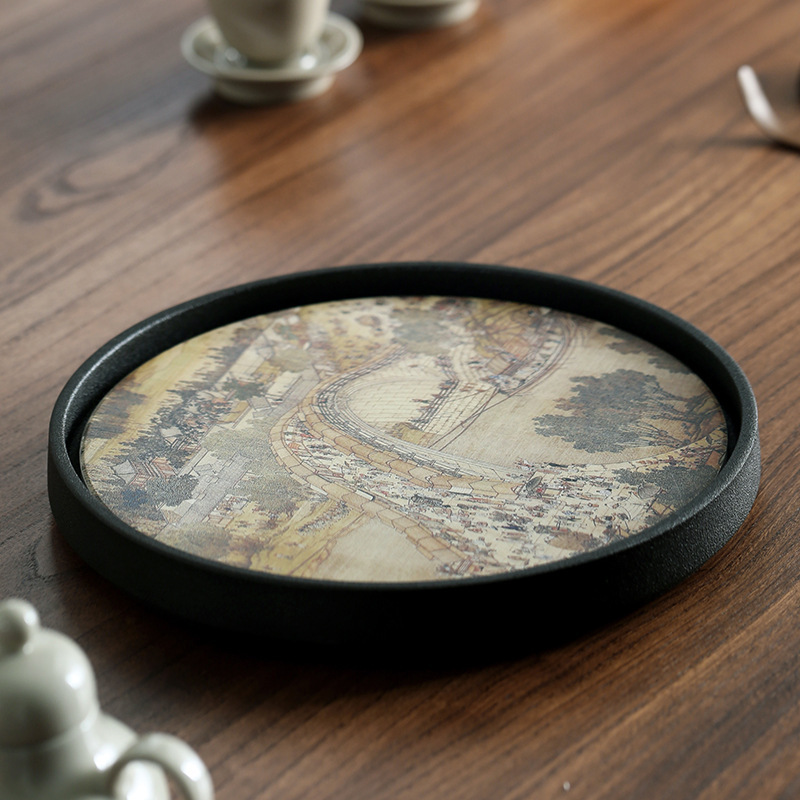 Quick-Drying Absorbent Tea Tray Drain Teapot Platform Ceramic Pot Bearing Household Small round Kung Fu Tea Set Tea Pitcher Tray Wholesale