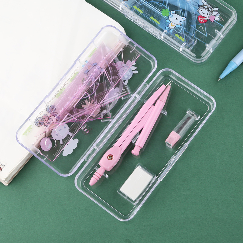 Student Geometric Ruler Compasses Set Metal Plastic 7-Piece Set Student Drawing Drawing Compasses Set Wholesale