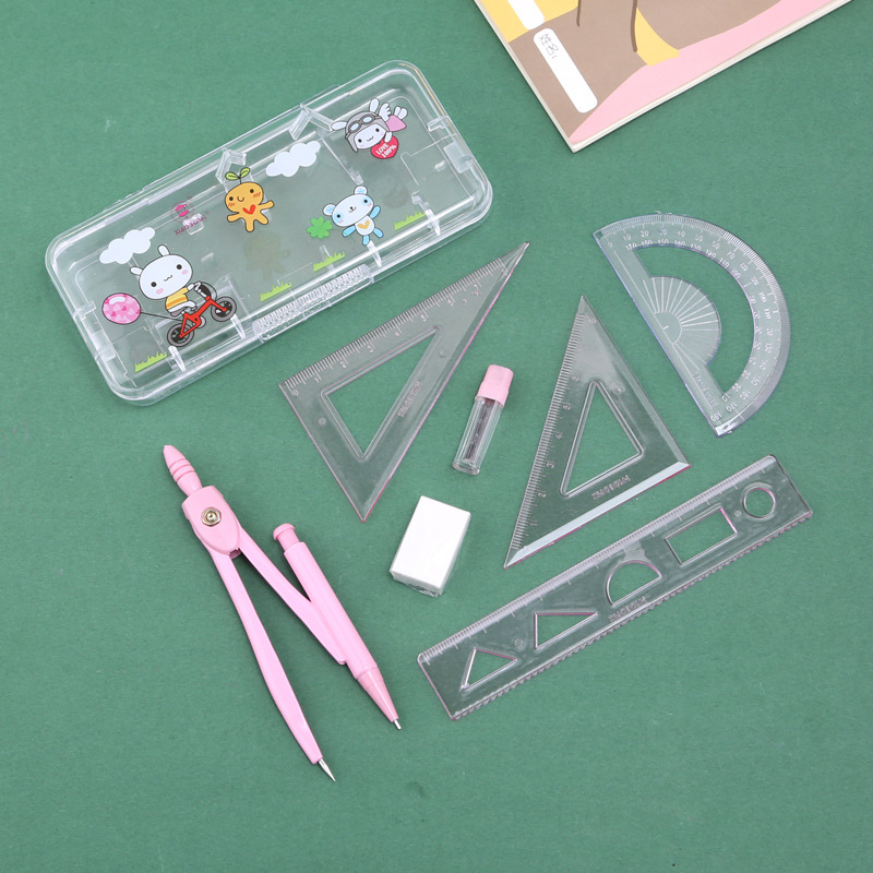 Student Geometric Ruler Compasses Set Metal Plastic 7-Piece Set Student Drawing Drawing Compasses Set Wholesale