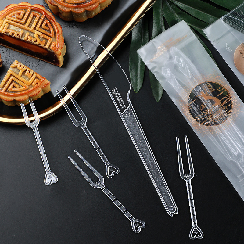 Fast Shengda Independent Packaging Solid Cake Knife Disposable Cake Cutter Plastic Baking Moon Cake Knife and Fork Set