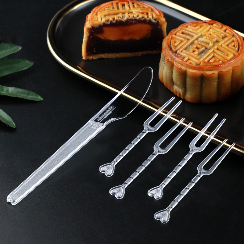 Fast Shengda Independent Packaging Solid Cake Knife Disposable Cake Cutter Plastic Baking Moon Cake Knife and Fork Set