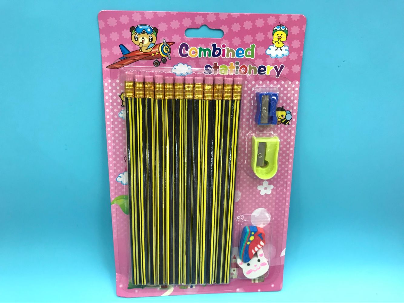 Twelve pencil eraser two Pencil Sharpener stationery set School supplies Children's stationery Twelve pencil eraser two Pencil Sharpener stationery set School supplies Children's stationery