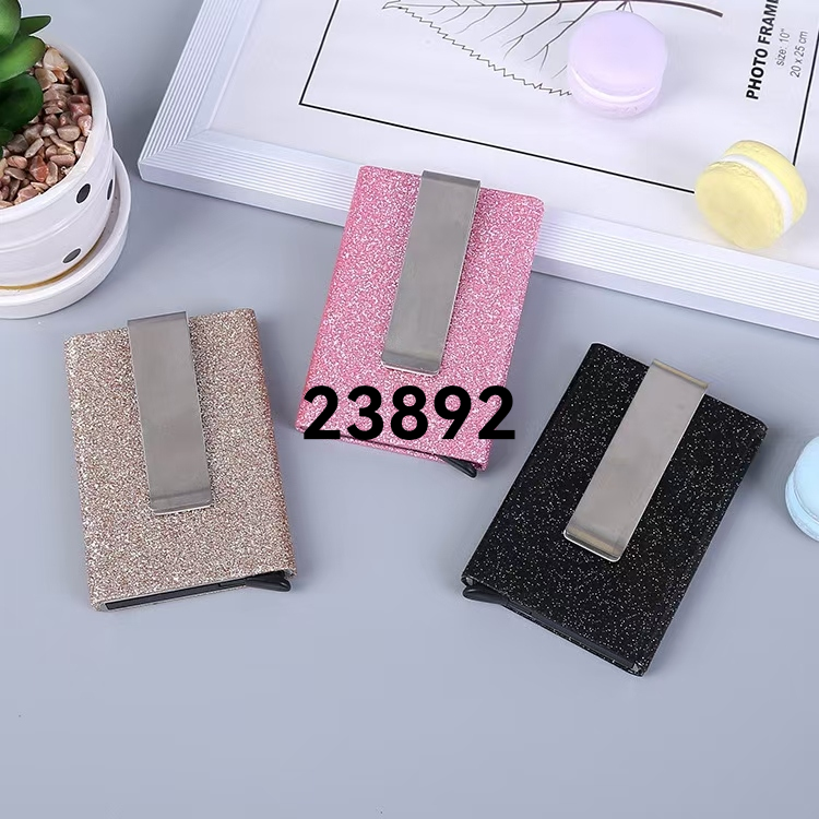 Pu Metal Dollar Clip Business Card Case Business Card Holder Automatic Push Type Credit Card Box Business Card Album