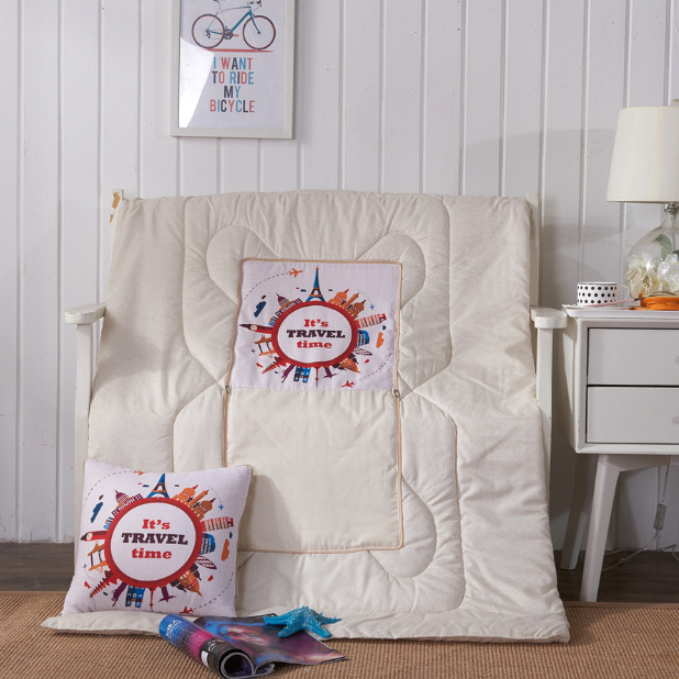 Cartoon Linen Style Pillow Blanket Multifunctional Back Seat Cushion Quilt Office Linen Airable Cover Wholesale