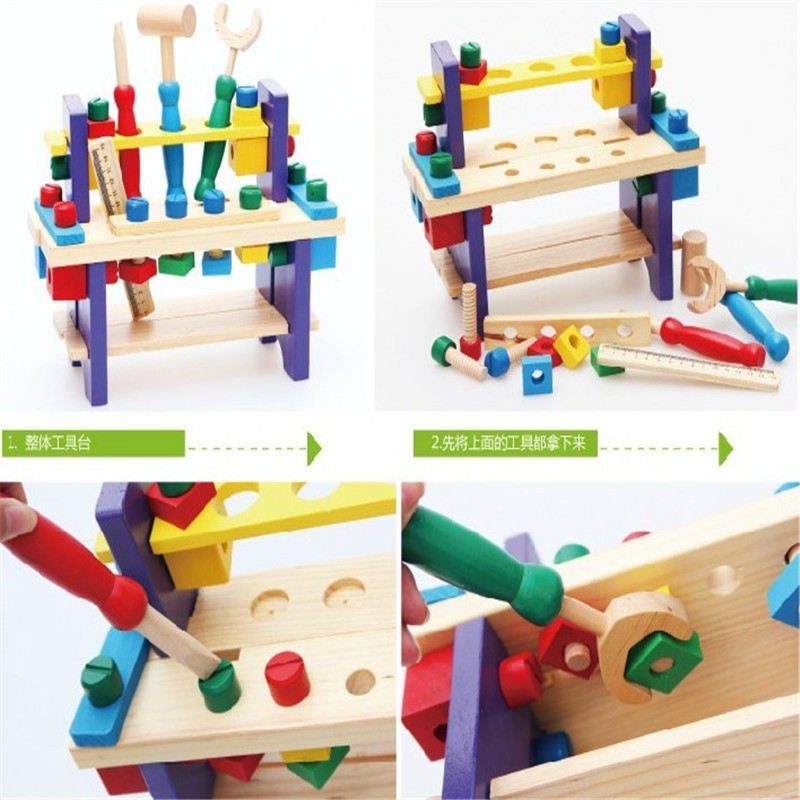 Children&#039;s Wooden Puzzle Hands-on Screw Nut Assembled Toys Multi-Functional Happy Creative Tool Table