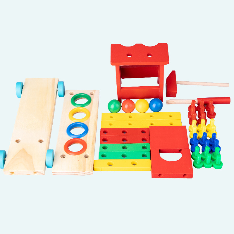 Variety Multi-Functional Wooden Nut Disassembly Wooden Pile Screw Car with Tools Children&#039;s Early Childhood Education Wooden Toys