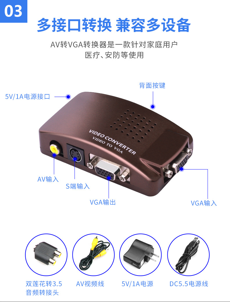 Oten AV to VGA converter box S terminal video TV to computer monitor TV converter box Oten AV to VGA converter box S terminal video TV to computer monitor TV converter box