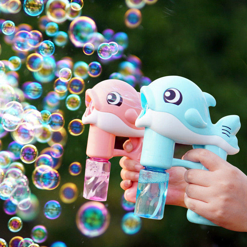 Hot Sale Night Market Stall Flash Toys Bubble Machine Internet Celebrity Same Style Children Outdoor Automatic Dolphin Bubble Gun