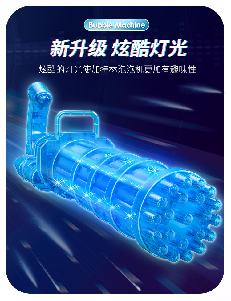 Best-Seller on Douyin Internet Celebrity 22 Hole Crystal Electric Gatling Bubble Gun Bubble Machine Toys Outdoor Night Market Stall Best-Seller on Douyin Internet Celebrity 22 Hole Crystal Electric Gatling Bubble Gun Bubble Machine Toys Outdoor Night Market Stall