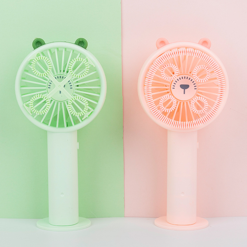Cartoon Bubble Machine Fan Beach Outdoor Mini Electric Bubble Blowing Toy Handheld Desktop USB Electric Fan