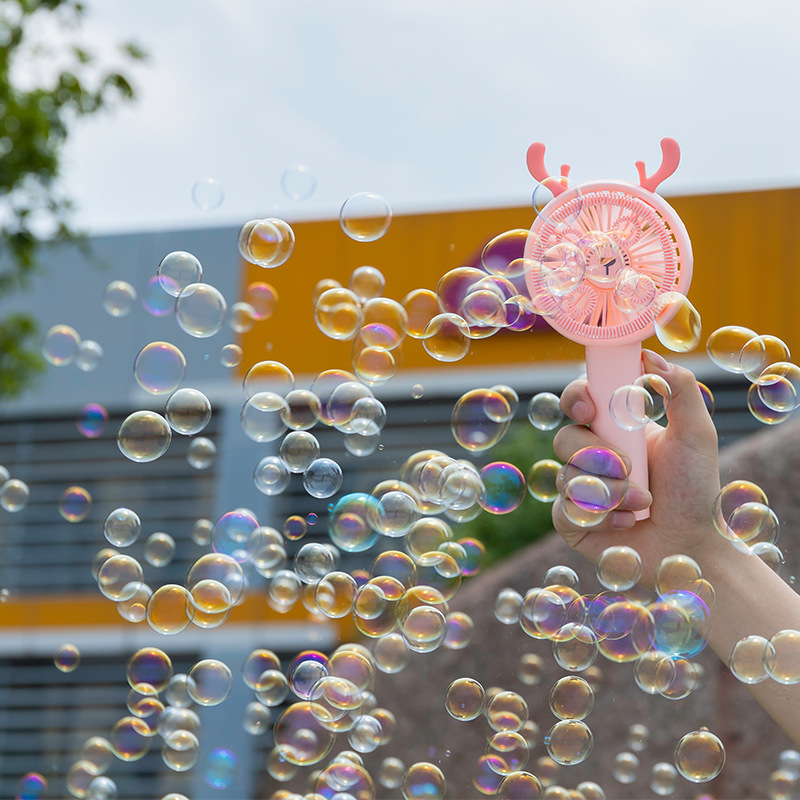 Cartoon Bubble Machine Fan Beach Outdoor Mini Electric Bubble Blowing Toy Handheld Desktop USB Electric Fan