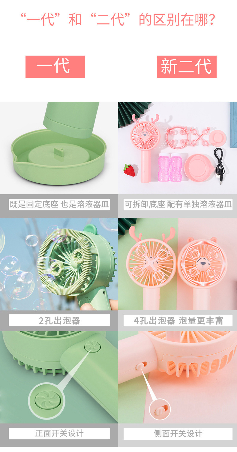 Cartoon Bubble Machine Fan Beach Outdoor Mini Electric Bubble Blowing Toy Handheld Desktop USB Electric Fan